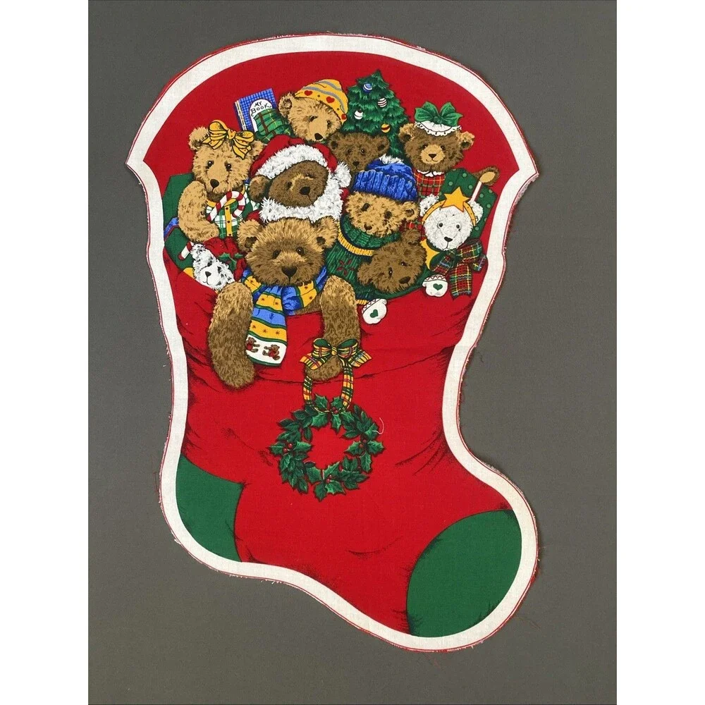 Vintage Christmas Stocking Sew Pattern Teddy Bears DIY Anthropomorphic 19
